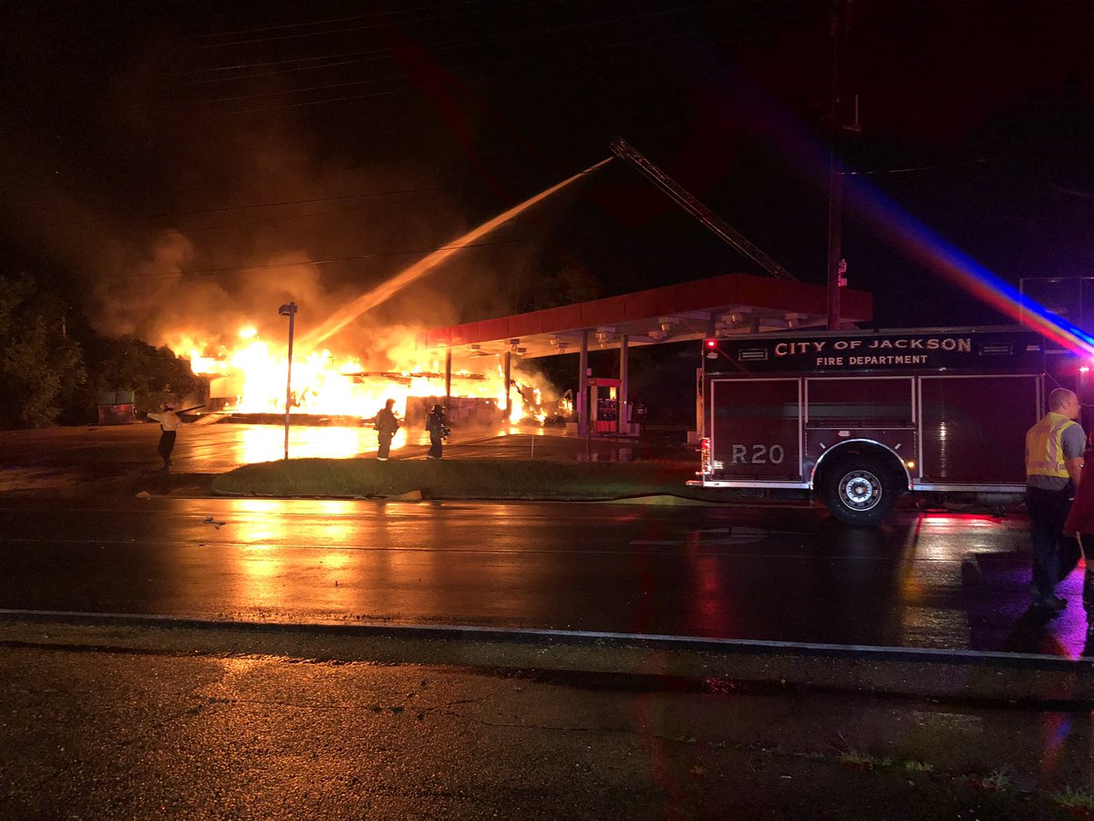 Huge fire at gas station on Watkins Drive in Jackson