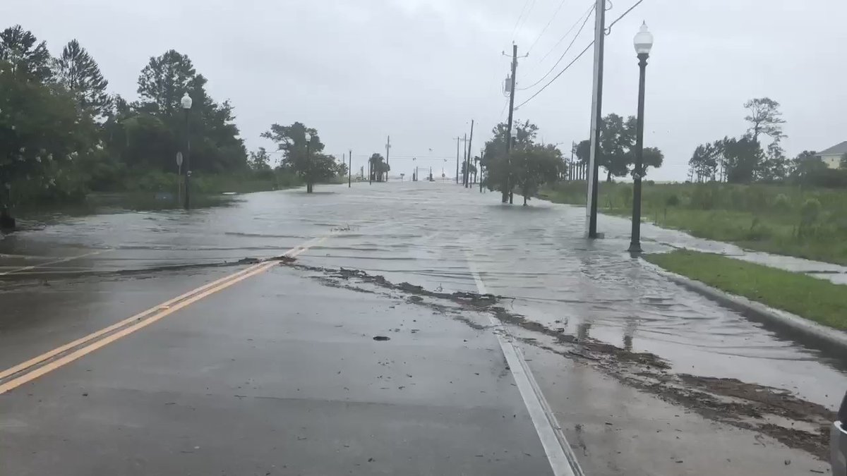 This is a current look at downtown Waveland, MS as water is rising on some streets