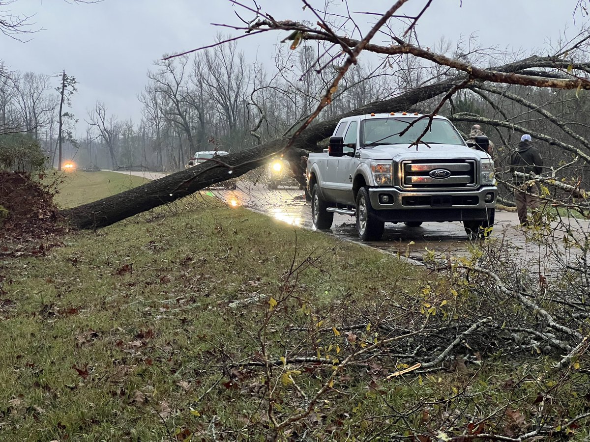 Multiple trees are down blocking traffic in both directions on the Natchez Trace   coming to and out of Canton,MS. Vehicles are being turned around. Fire officials say crews are on the way to clear the down trees