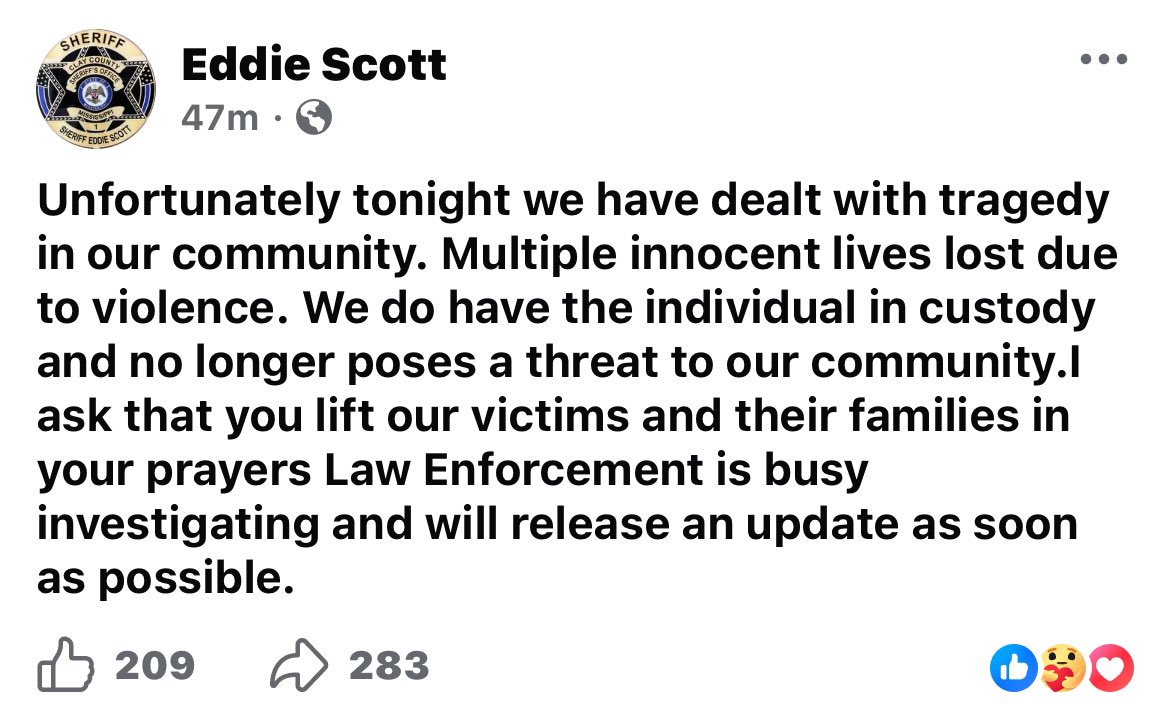 Multiple people killed due to 'violence' in West Point, Mississippi, sheriff says. Suspect in custody